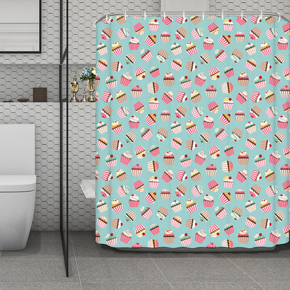Pastel Cupcake Pattern Print Polyester Shower Curtain