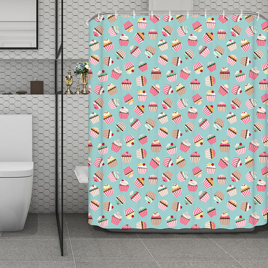 Pastel Cupcake Pattern Print Polyester Shower Curtain