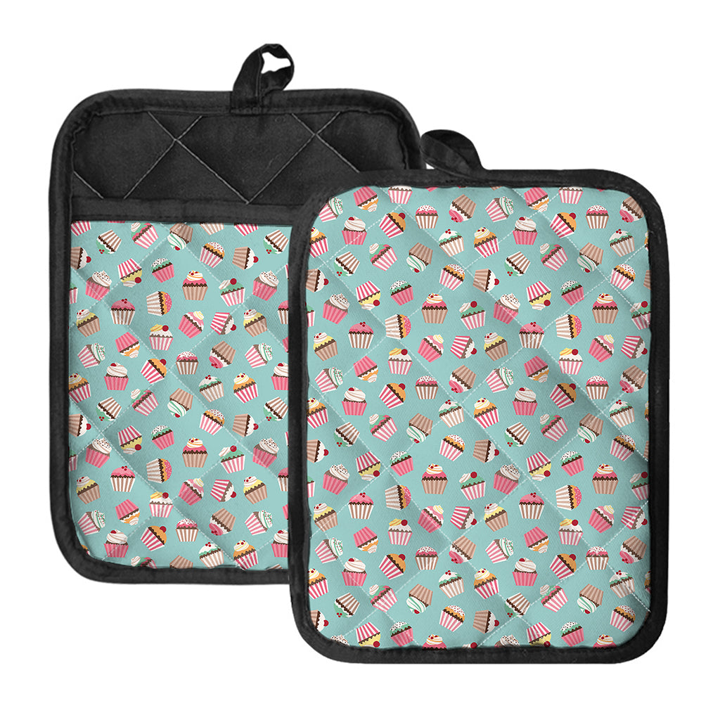 Pastel Cupcake Pattern Print Pot Holders With Pocket