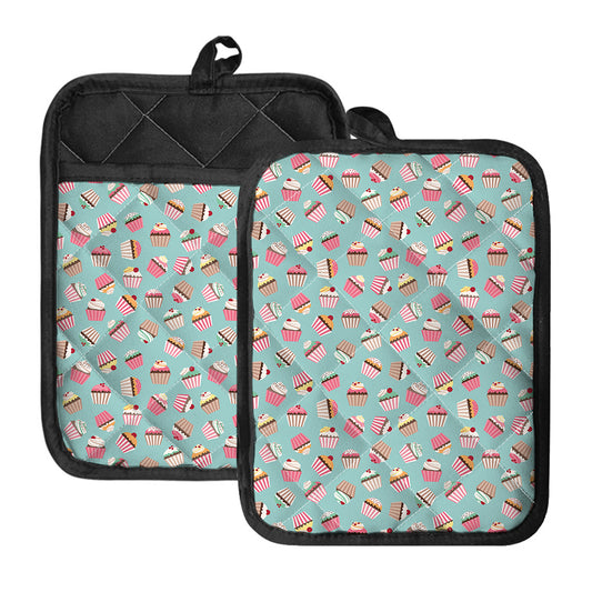 Pastel Cupcake Pattern Print Pot Holders With Pocket