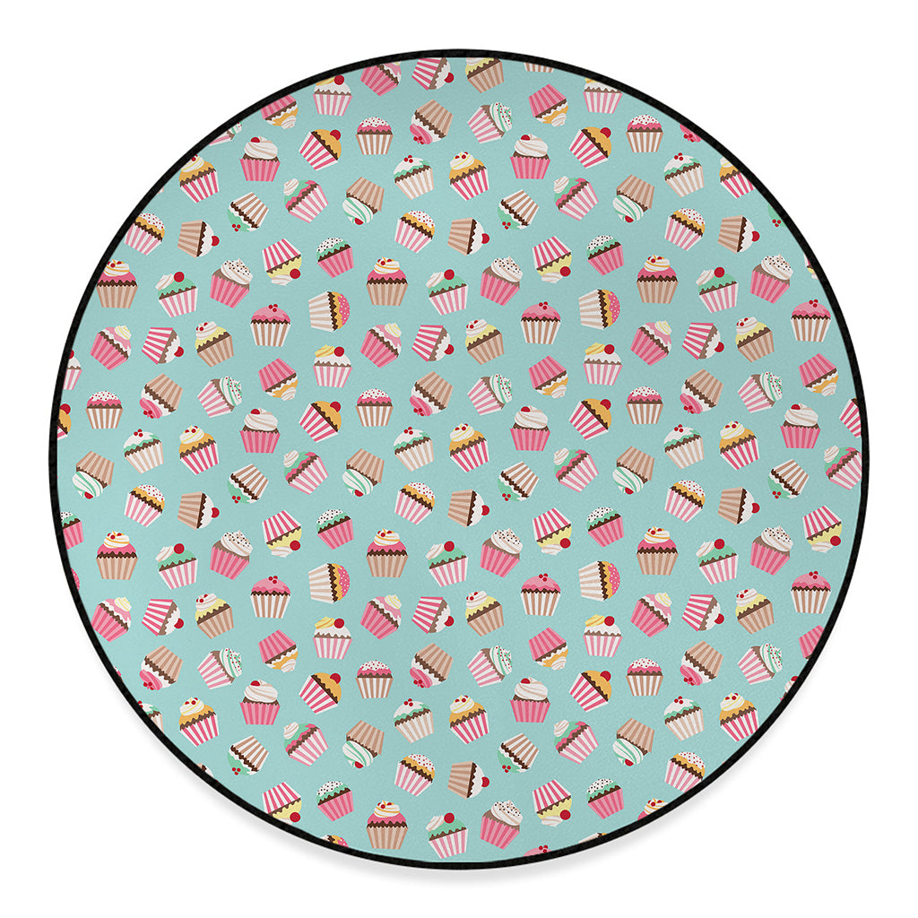 Pastel Cupcake Pattern Print Round Floor Mat