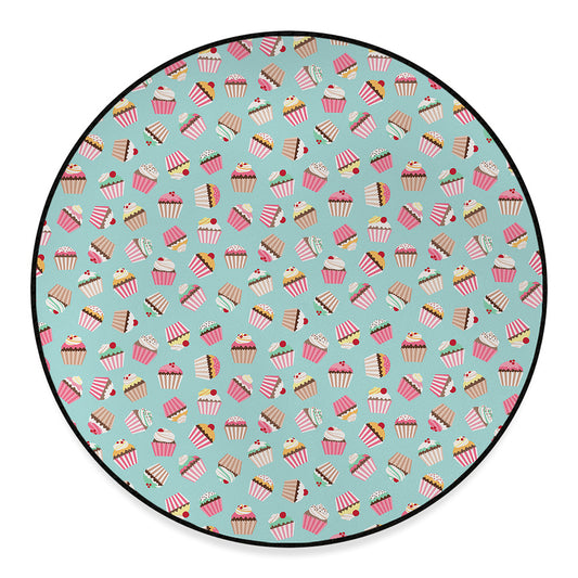 Pastel Cupcake Pattern Print Round Floor Mat