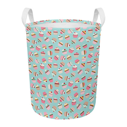 Pastel Cupcake Pattern Print Round Laundry Basket