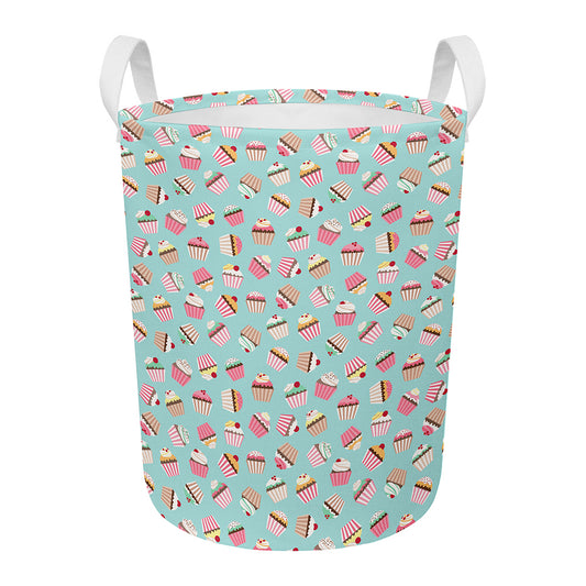 Pastel Cupcake Pattern Print Round Laundry Basket