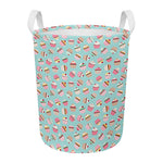 Pastel Cupcake Pattern Print Round Laundry Basket
