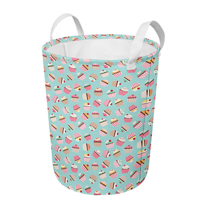 Pastel Cupcake Pattern Print Round Laundry Basket