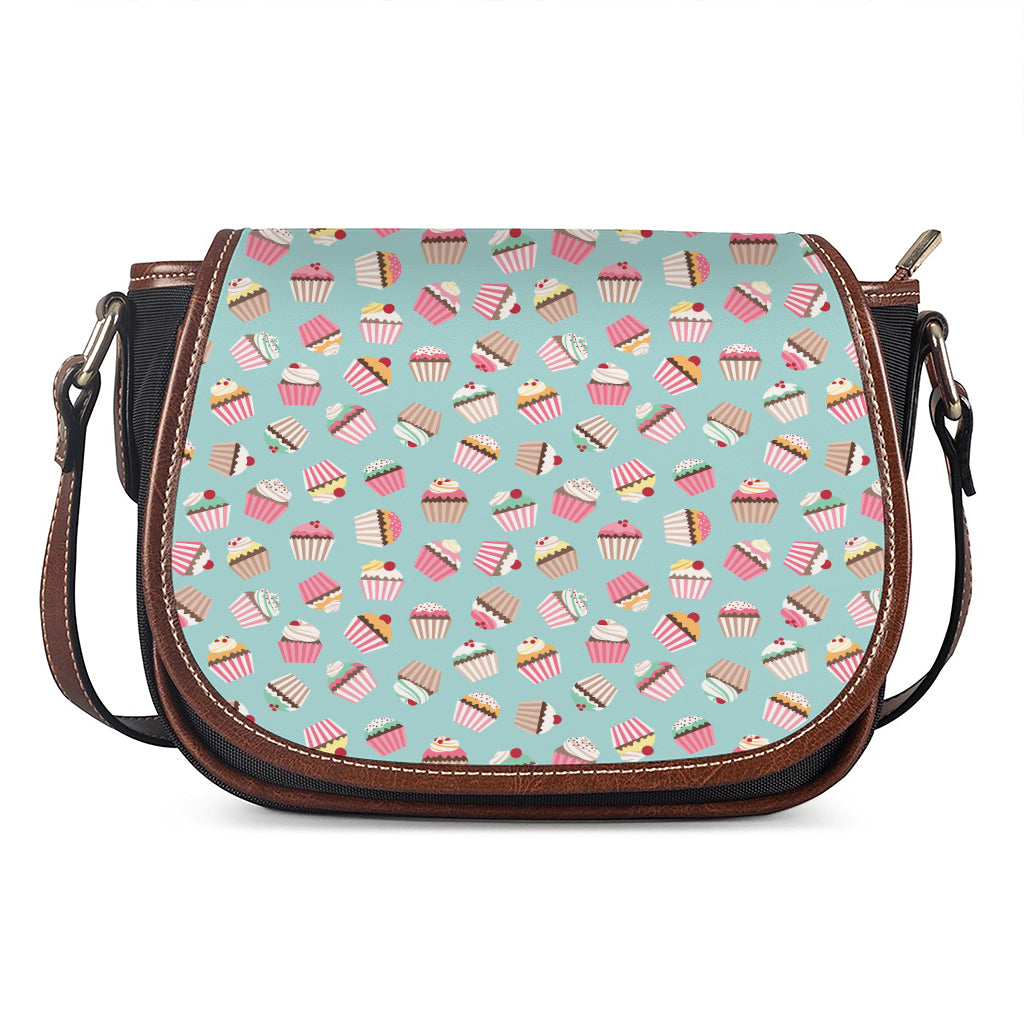 Pastel Cupcake Pattern Print Saddle Bag