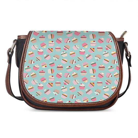 Pastel Cupcake Pattern Print Saddle Bag