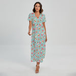 Pastel Cupcake Pattern Print Short Sleeve Maxi Dress
