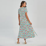 Pastel Cupcake Pattern Print Short Sleeve Maxi Dress