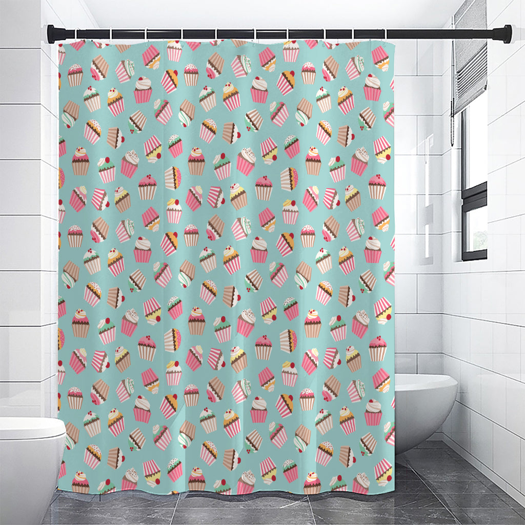 Pastel Cupcake Pattern Print Shower Curtain