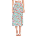 Pastel Cupcake Pattern Print Side Slit Midi Skirt