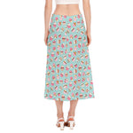 Pastel Cupcake Pattern Print Side Slit Midi Skirt