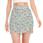 Pastel Cupcake Pattern Print Side Slit Mini Skirt