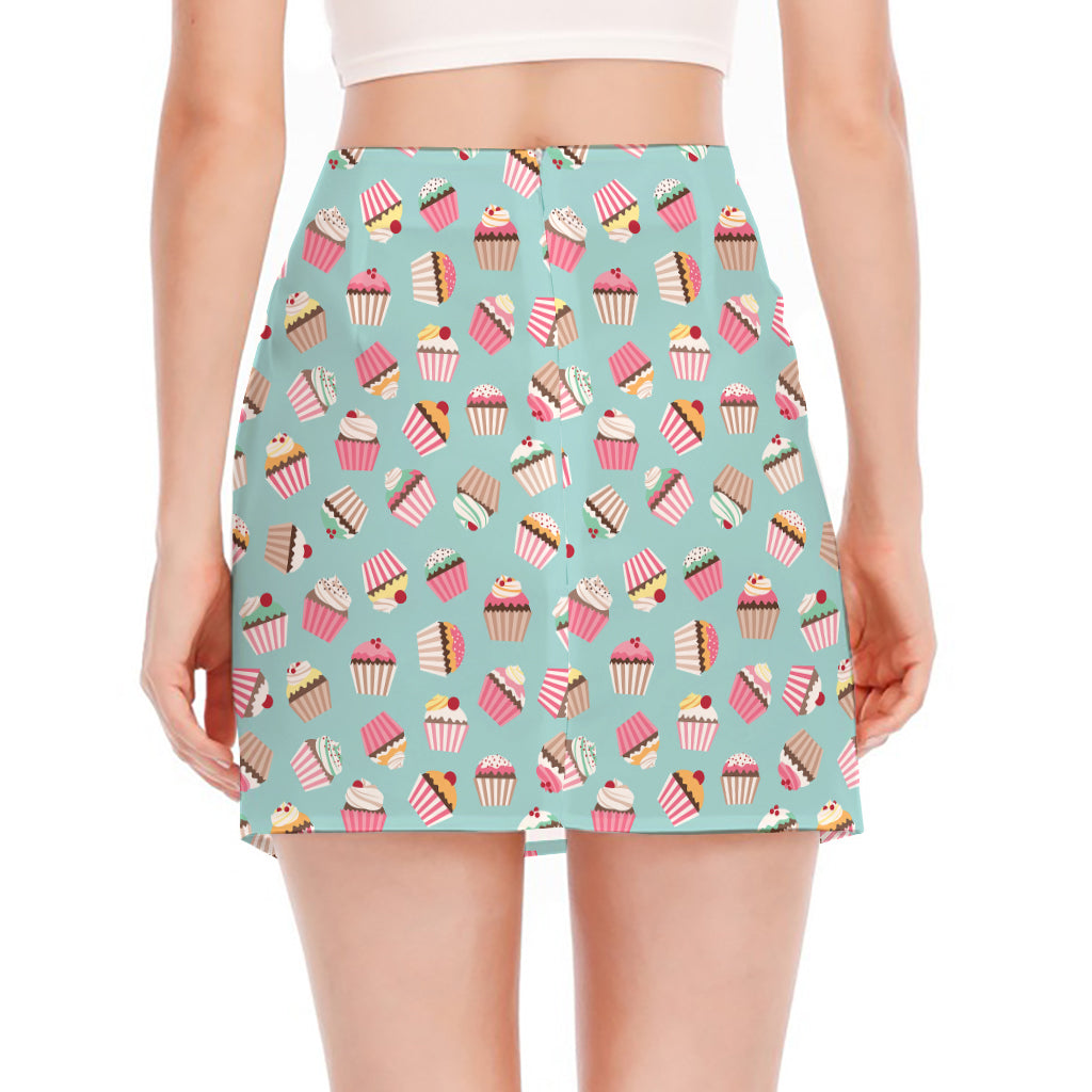 Pastel Cupcake Pattern Print Side Slit Mini Skirt