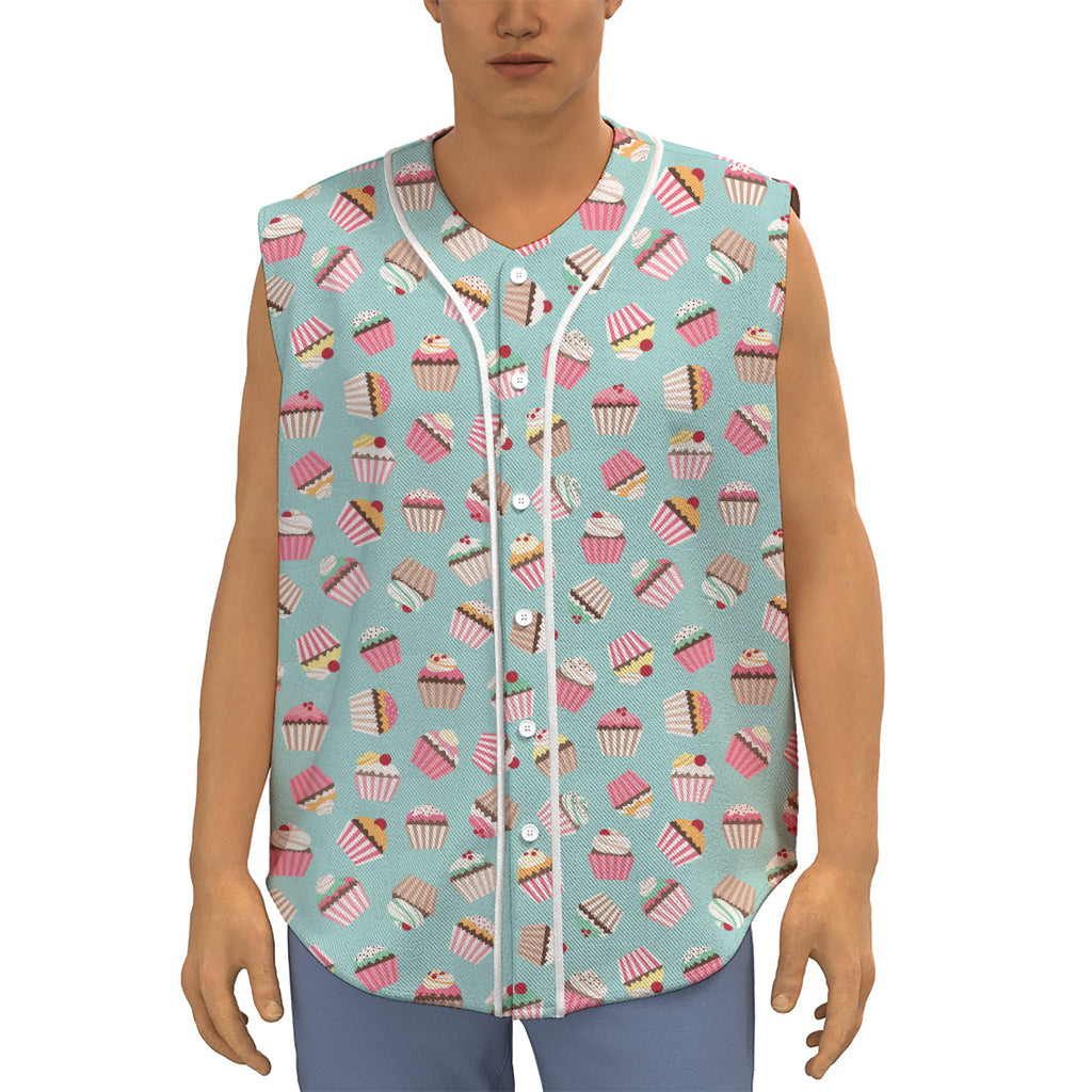 Pastel Cupcake Pattern Print Sleeveless Baseball Jersey