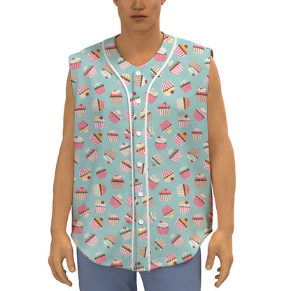 Pastel Cupcake Pattern Print Sleeveless Baseball Jersey