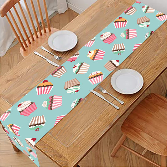 Pastel Cupcake Pattern Print Table Runner
