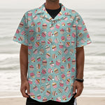 Pastel Cupcake Pattern Print Textured Short Sleeve Shirt