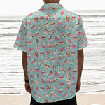 Pastel Cupcake Pattern Print Textured Short Sleeve Shirt