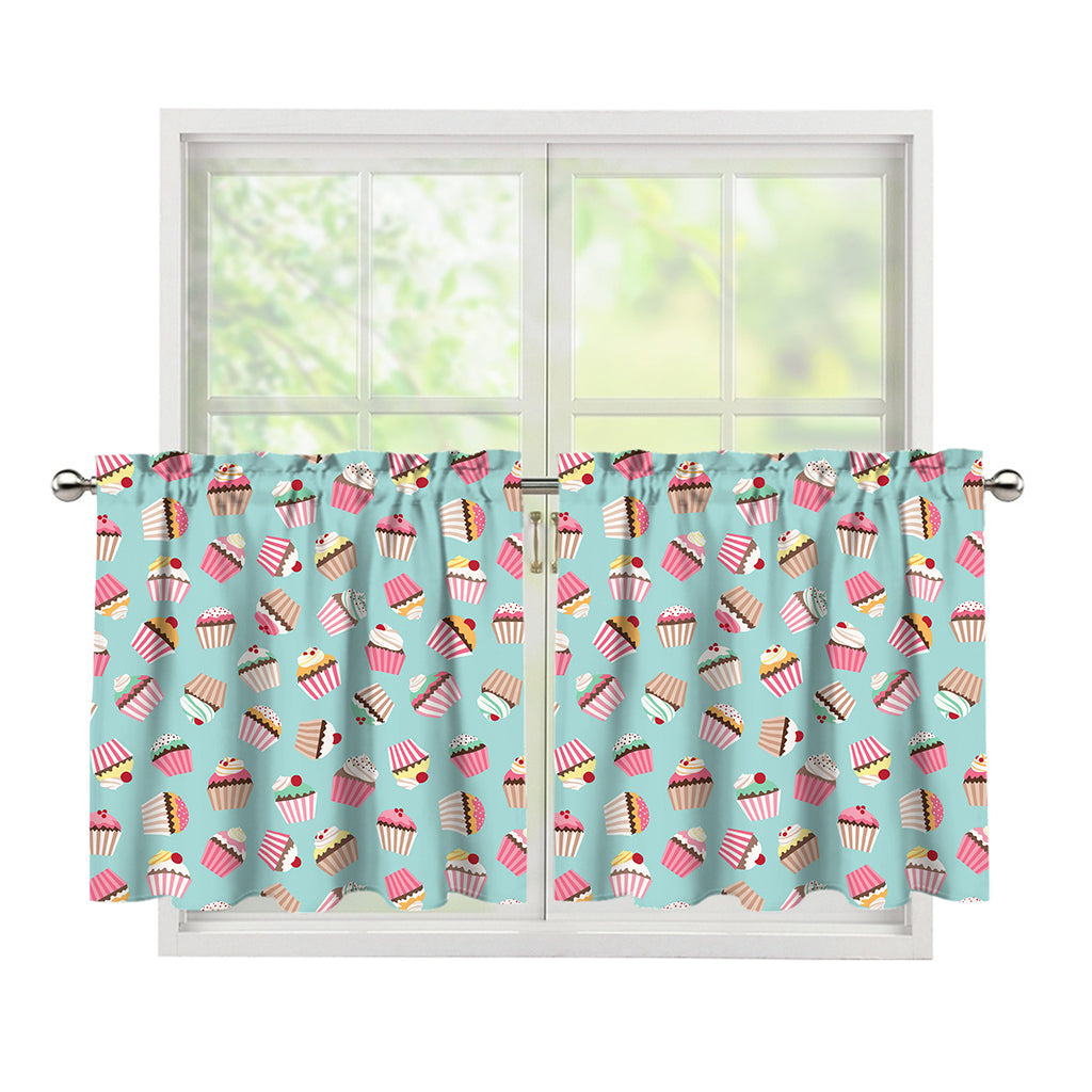 Pastel Cupcake Pattern Print Tier Curtains
