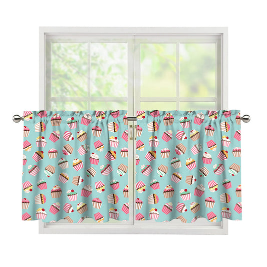 Pastel Cupcake Pattern Print Tier Curtains