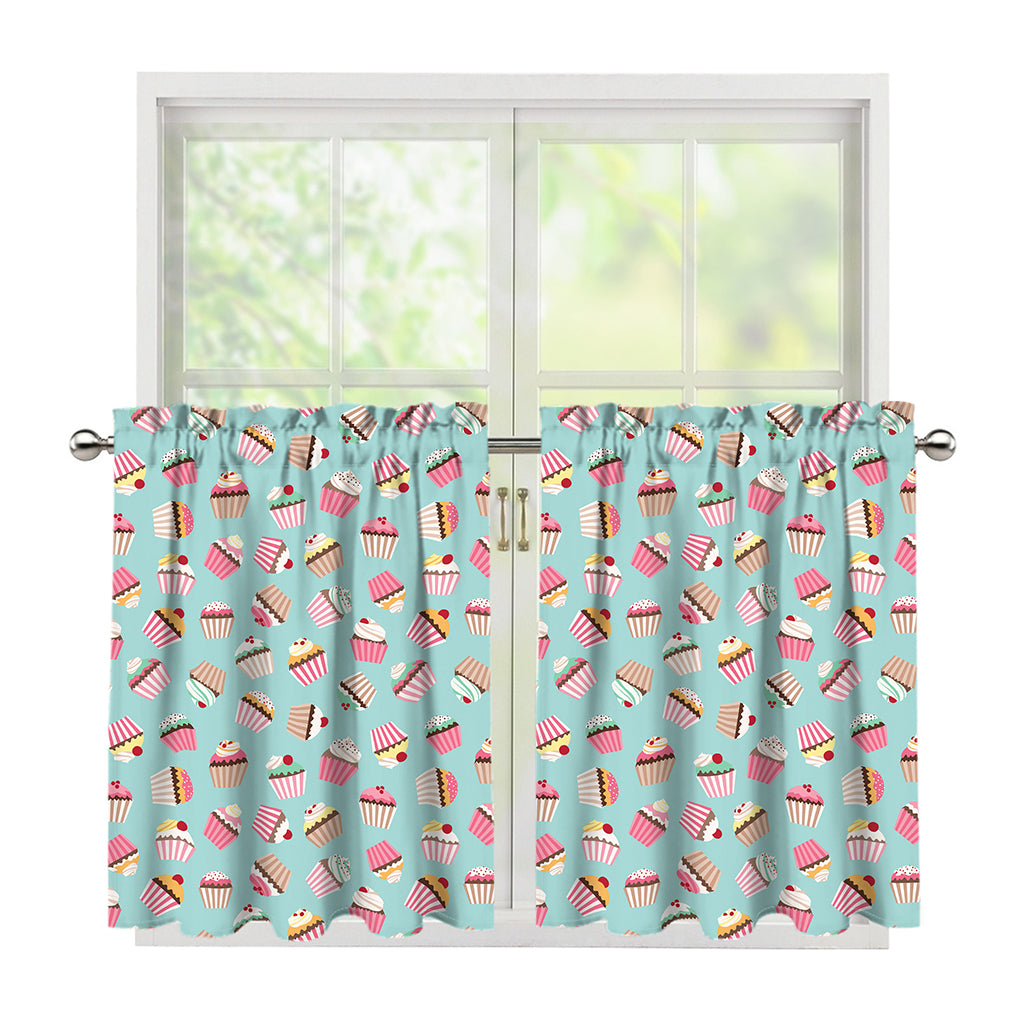 Pastel Cupcake Pattern Print Tier Curtains