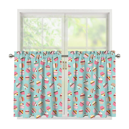 Pastel Cupcake Pattern Print Tier Curtains