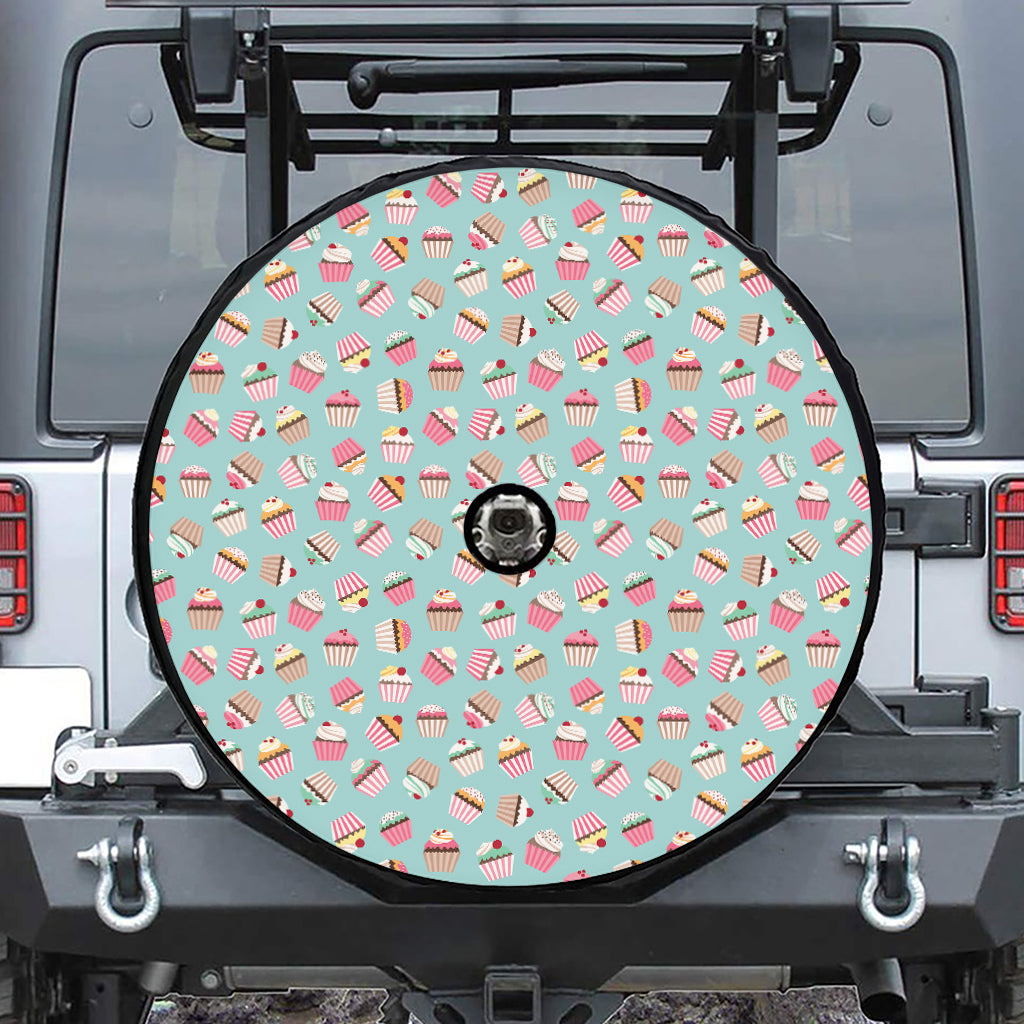 Pastel Cupcake Pattern Print Tire Cover With Camera Hole