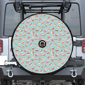 Pastel Cupcake Pattern Print Tire Cover With Camera Hole