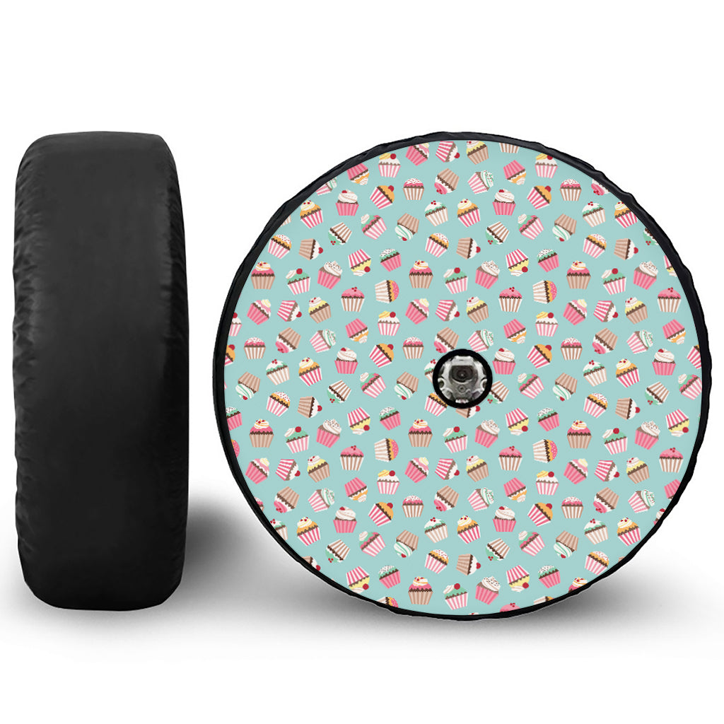 Pastel Cupcake Pattern Print Tire Cover With Camera Hole