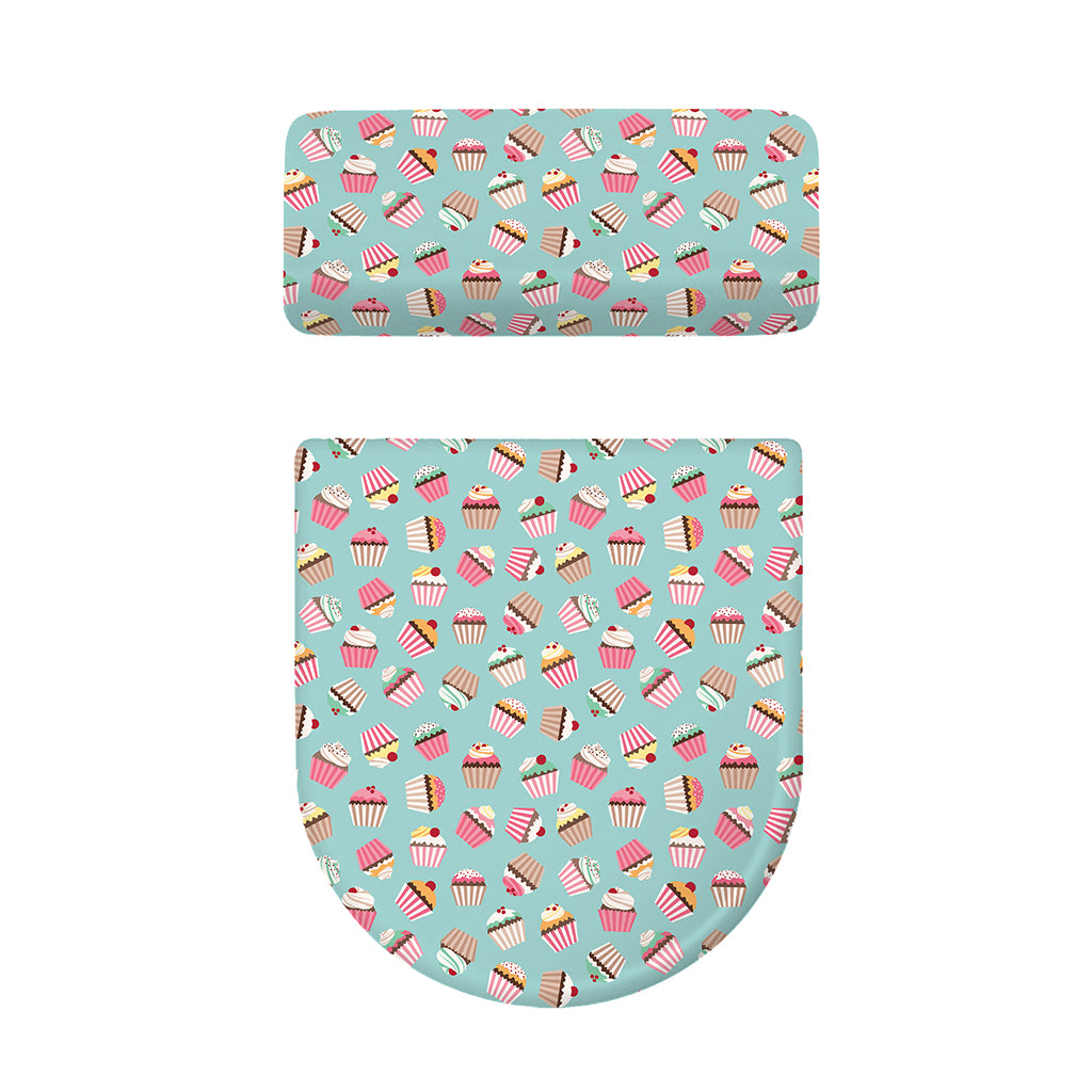 Pastel Cupcake Pattern Print Toilet Lid And Tank Cover Set