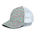 Pastel Cupcake Pattern Print White Mesh Trucker Cap