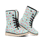 Pastel Cupcake Pattern Print Winter Boots