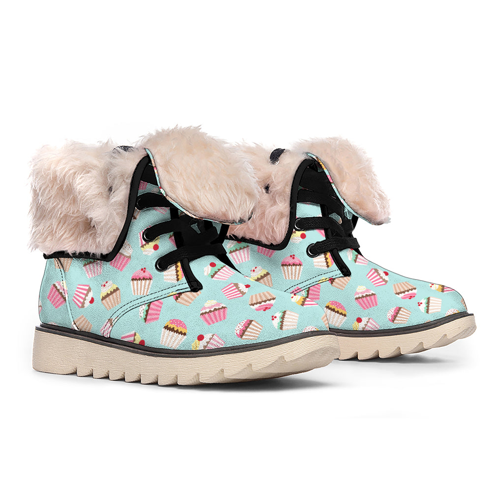 Pastel Cupcake Pattern Print Winter Boots