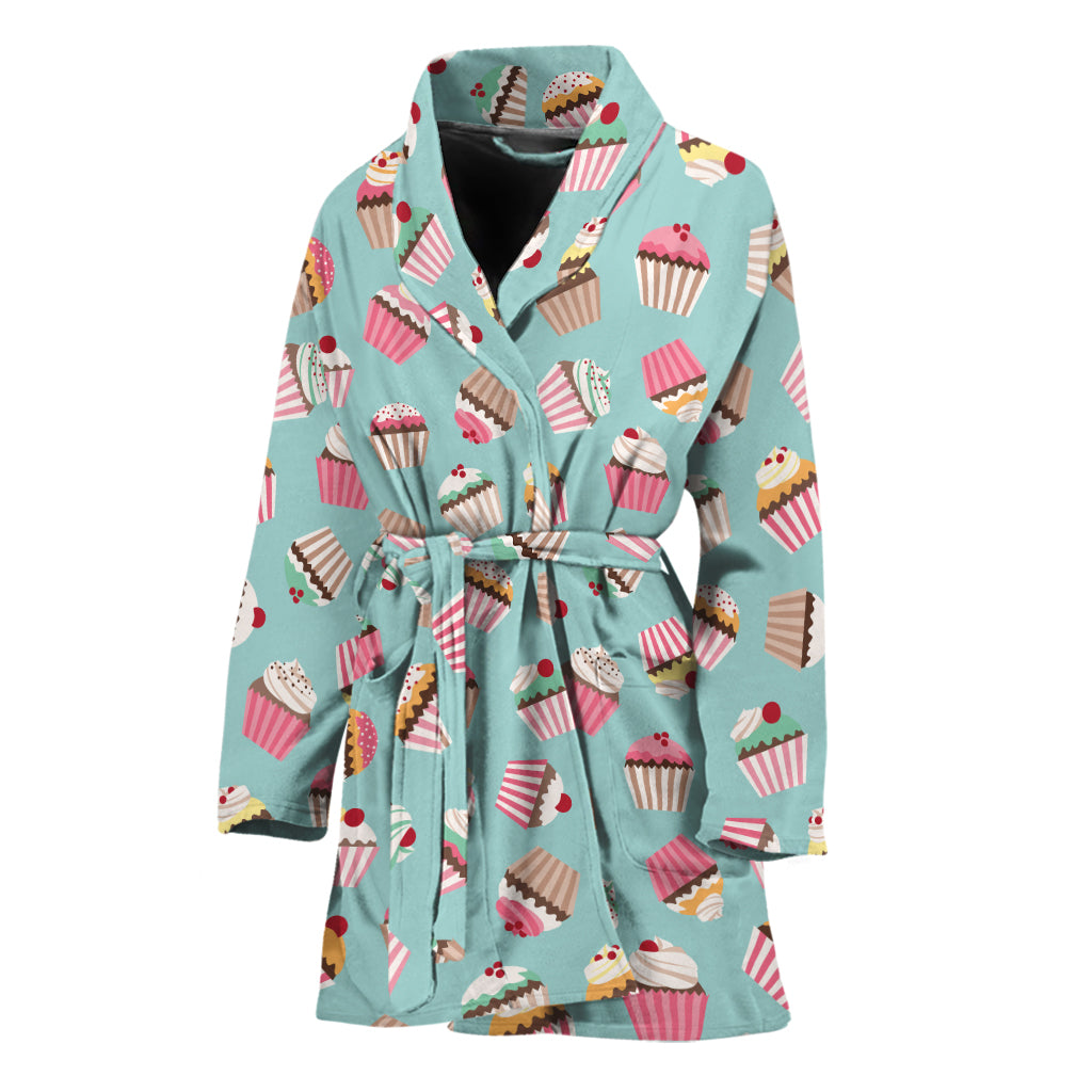 Pastel Cupcake Pattern Print Women's Bathrobe