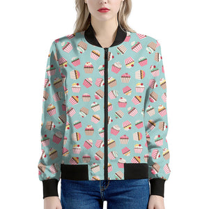 Pastel Cupcake Pattern Print Women's Bomber Jacket