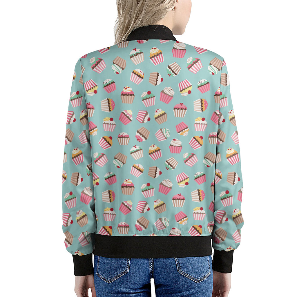 Pastel Cupcake Pattern Print Women's Bomber Jacket