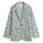 Pastel Cupcake Pattern Print Women's Cotton Blazer