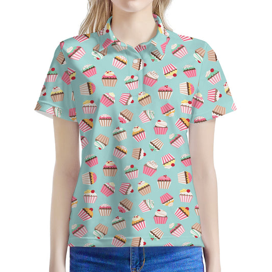 Pastel Cupcake Pattern Print Women's Polo Shirt