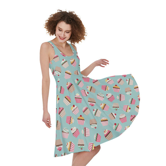 Pastel Cupcake Pattern Print Women's Sleeveless Dress