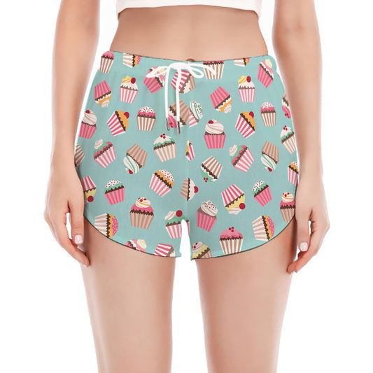 Pastel Cupcake Pattern Print Women's Split Running Shorts