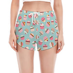 Pastel Cupcake Pattern Print Women's Split Running Shorts