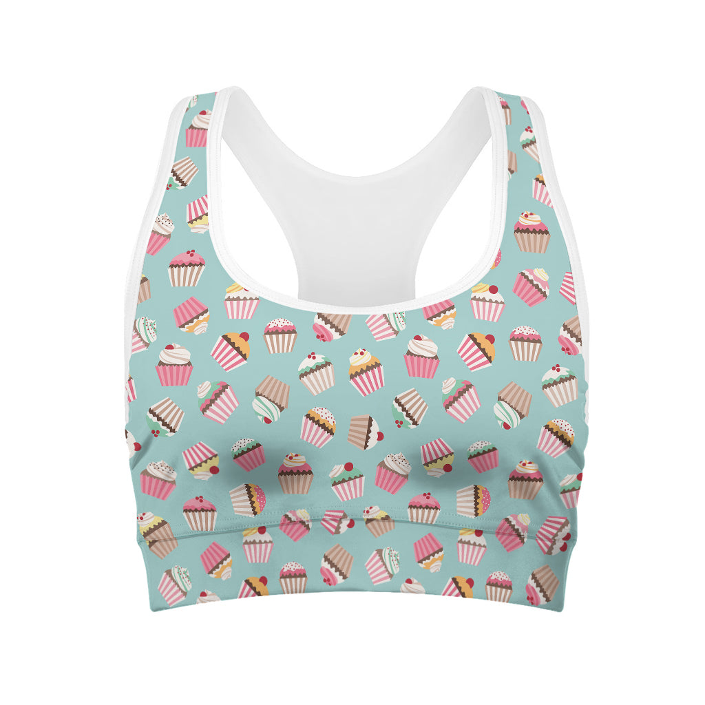 Pastel Cupcake Pattern Print Women's Sports Bra