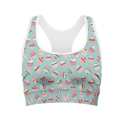Pastel Cupcake Pattern Print Women's Sports Bra