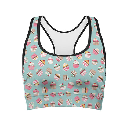 Pastel Cupcake Pattern Print Women's Sports Bra