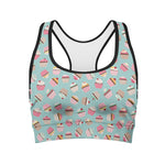 Pastel Cupcake Pattern Print Women's Sports Bra