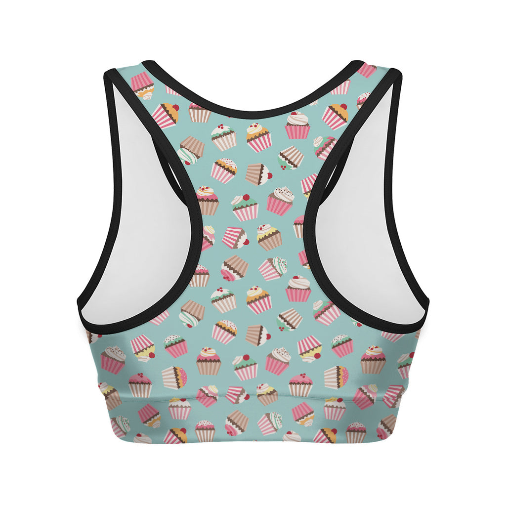 Pastel Cupcake Pattern Print Women's Sports Bra