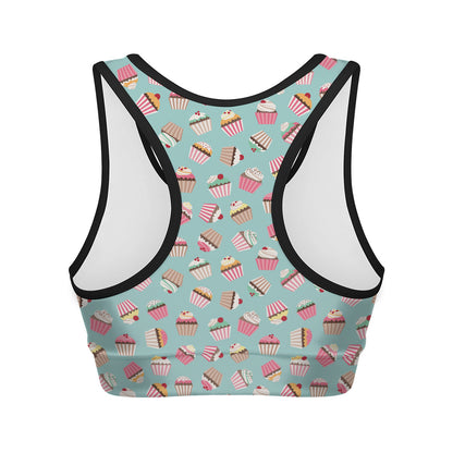Pastel Cupcake Pattern Print Women's Sports Bra