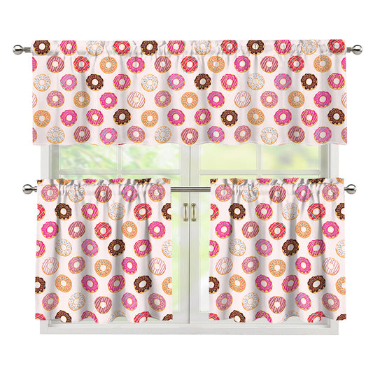 Pastel Donut Pattern Print 3 Piece Kitchen Curtains